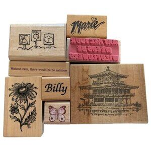 Rubber Stamp Lot Wood Mounted Designs Flowers Butterfly Marie Building & More!